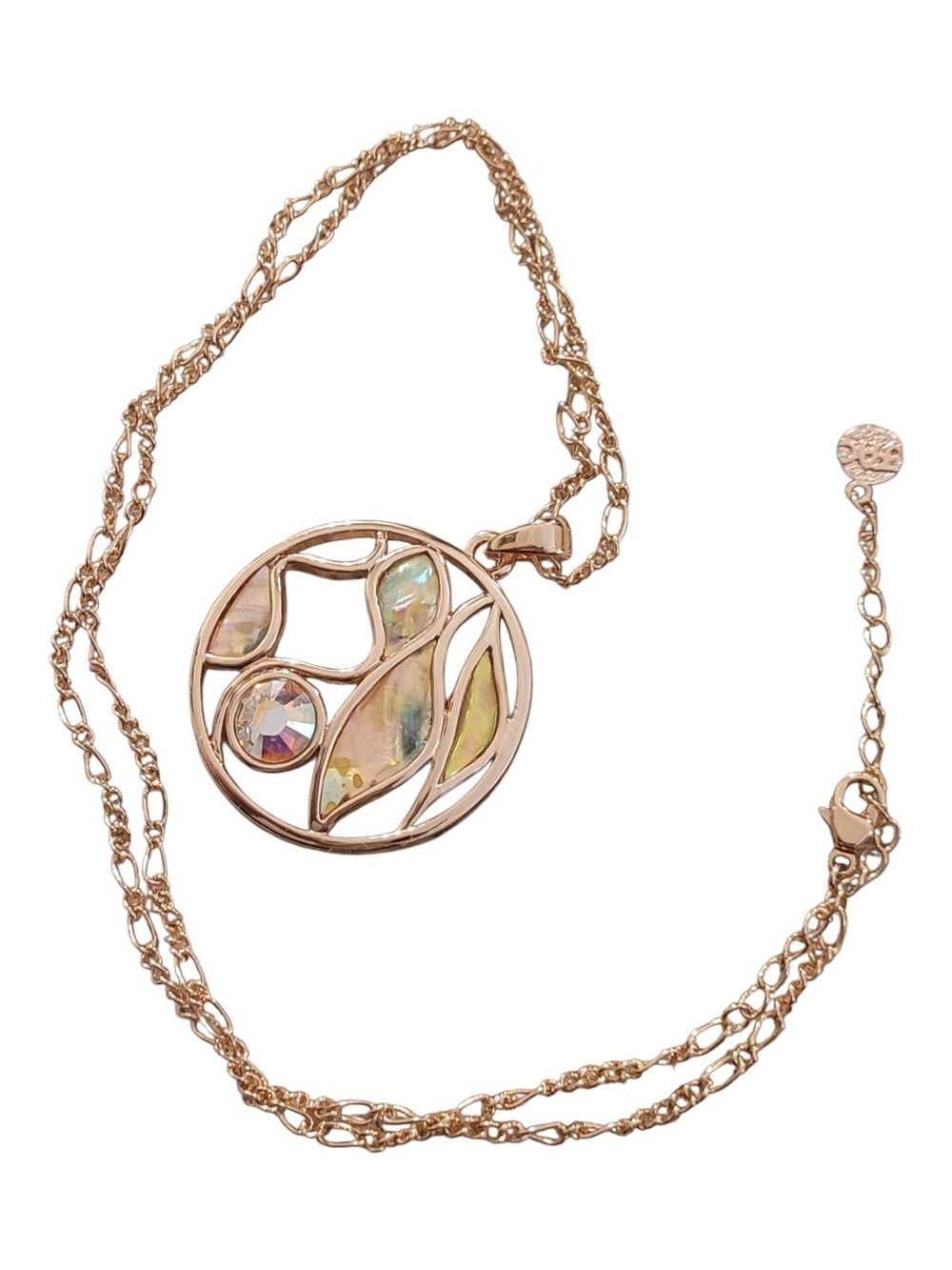 Rose-Gold-Tone Abalone & Swarovski Circle Pendant Necklace
